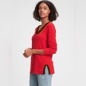 Lauren Ralph Lauren Red & Suede Trim Top Cotton Knit Size Small